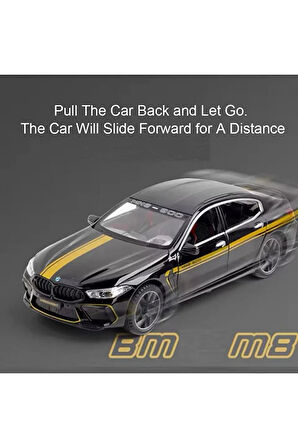 Bmw M8 Diecast Metal 1.24 Ölcek Araba Kapı Bagaj Kaput Açılır Siyah BMW M8 Spor Araba Model
