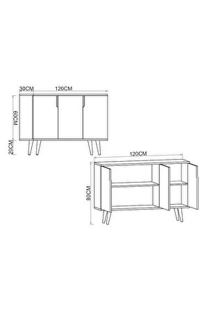 Verona 120 Cm Konsol, Kahve Köşesi, Tv Ünitesi, Çok Amaçlı Ahşap Ayaklı Konsol Safir Meşe-beyaz