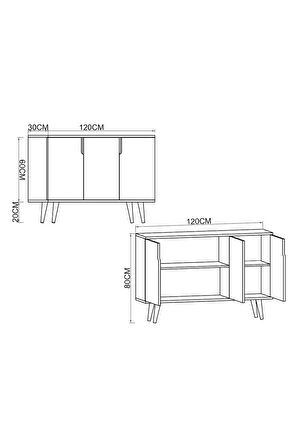 Verona 120 Cm Konsol, Kahve Köşesi, Tv Ünitesi, Çok Amaçlı Ahşap Ayaklı Konsol Safir Meşe