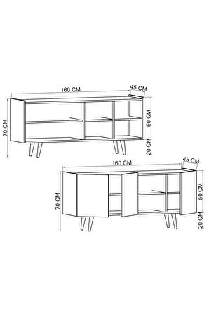 Milano Ahşap Ayaklı Modern Konsol 160 Cm Safir Meşe - Beyaz