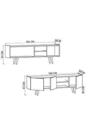 Milano Ahşap Ayaklı Modern Tv Ünitesi 160 Cm Safir Meşe - Beyaz