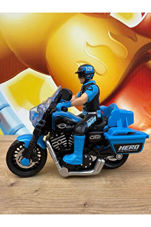 Oyuncak Polis Motorsiklet Sesli Işıklı Kutulu Oyuncak Motor Adamlı Motor Mavi Polis Motoru Oyuncak