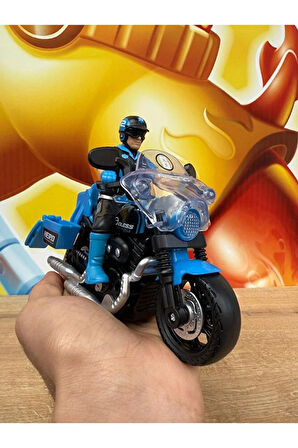 Oyuncak Polis Motorsiklet Sesli Işıklı Kutulu Oyuncak Motor Adamlı Motor Mavi Polis Motoru Oyuncak