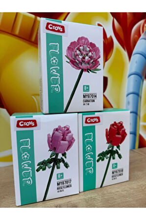 Dekoratif Çiçek Buketi Gül Karanfil Kırmızı Gül 300 Parça Çiçek Yapı Oyuncakları 3 ÇİÇEK BİRDEN