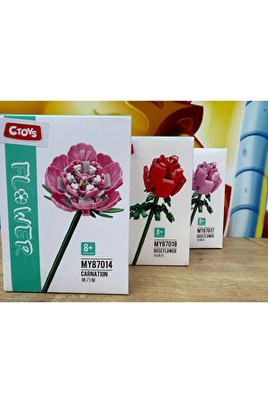 Dekoratif Çiçek Buketi Gül Karanfil Kırmızı Gül 300 Parça Çiçek Yapı Oyuncakları 3 ÇİÇEK BİRDEN