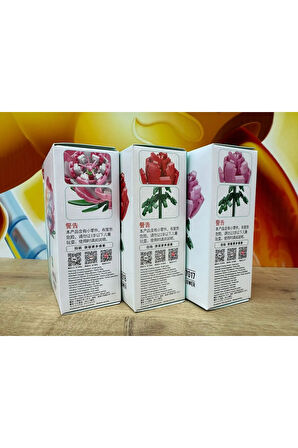 Dekoratif Çiçek Buketi Gül Karanfil Kırmızı Gül 300 Parça Çiçek Yapı Oyuncakları 3 ÇİÇEK BİRDEN