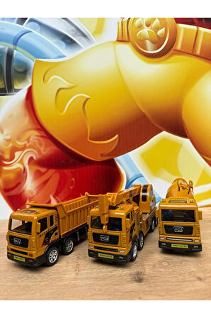 3 LÜ OYUNCAK SÜRTMELİ KIRILMAZ İŞ MAKİNASI MİKSER KAMYON VİNÇ 17CM OYUNCAK İŞ MAKİNALARI SET