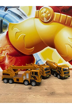 3 LÜ OYUNCAK SÜRTMELİ KIRILMAZ İŞ MAKİNASI MİKSER KAMYON VİNÇ 17CM OYUNCAK İŞ MAKİNALARI SET