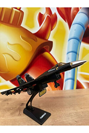 F16 Savaş Uçağı Jarjlı Sesli Işıklı Çekbırak (Buhar Atar) Diecast F16 Uçak Siyah Standlı