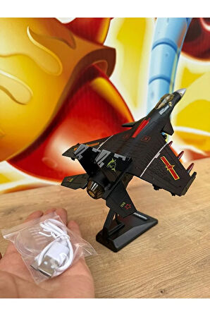 F16 Savaş Uçağı Jarjlı Sesli Işıklı Çekbırak (Buhar Atar) Diecast F16 Uçak Siyah Standlı