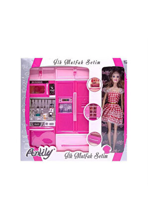 Anlily Bebek ve 2'li Mutfak Seti Oyuncak Mutfak Seti + Bebek Evcilik Seti Oyuncak Buzdolabı Fırın