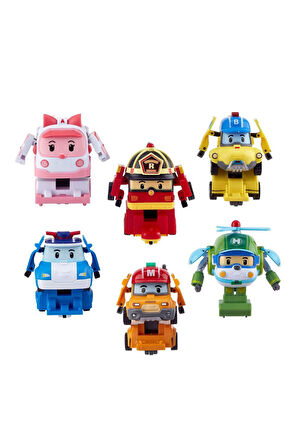 Robocar 6 Lı Dönüşebilen Oyuncak Seti Mega Dönüşebilen 6Lı Robocar Poli Set Roy Helly Amber Mark