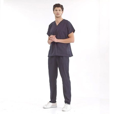 Lacivert Dr. Greys Doktor Hemşire Medikal Scrubs Takım Lüks Likralı Kumaş