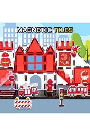 Manyetik Yapı Blokları 48 Parça Çocuklar İçin Eğitici Oyuncak İtfaiye Seti Eğitici Manyetik Karo Set