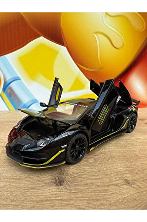 LAMBORGHİNİ AVENTADOR SVJ DİECAST MODEL ARABA SESLİ IŞIKLI KAPILARI AÇILIR LAMBORGİHİNİ SİYAH ARABA