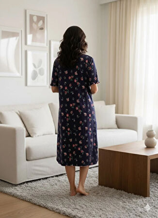 KADIN ÇİÇEK DESENLİ GECELİK PİJAMA TAKIM