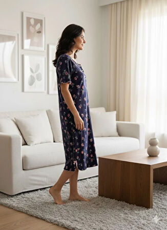 KADIN ÇİÇEK DESENLİ GECELİK PİJAMA TAKIM