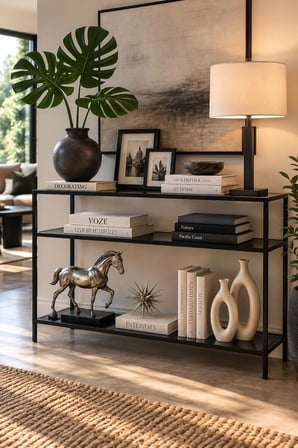  Siyah Metal Üç Katlı Füme Cam 100cm Dresuar Modern Salon ve Antre Konsolu