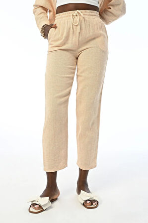 KADIN BELİ LASTİKLİ RAHAT KALIP PAMUK PANTOLON