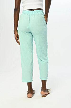 KADIN RAHAT KALIP BELİ LASTİKLİ DESENLİ DÜZ RENK PANTOLON