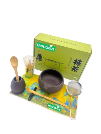 Herbarius 8 Parça Dokulu Mat Siyah Renk Matcha Çayı Hazırlama Seti - Geleneksel Japon Matcha Seti
