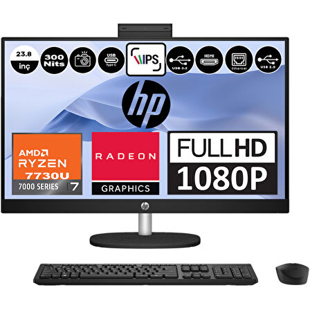 Hp 24-CR0013NT Amd Ryzen 7 7730U 40GB 512GB SSD Freedos Radeon Rx Vega8 23.8 Inç IPS Fullhd All In One Bilgisayar 80N41EAF13+ Zetta Flash Bellek