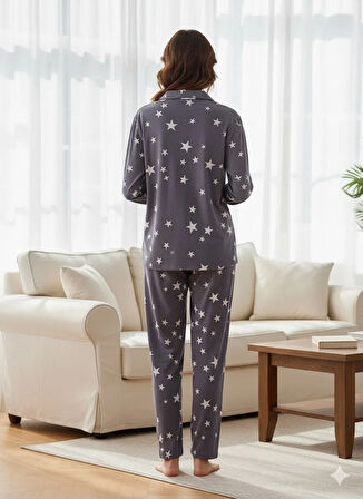 KADIN YILDIZLI DÜĞME DETAYLI PİJAMA TAKIMI