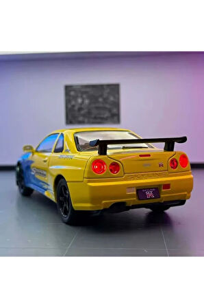 Nissan Skyline GTR R34 Modifiyeli 1:24 Diecast Metal Model Araba Açılan Kaplıar