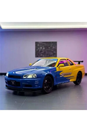 Nissan Skyline GTR R34 Modifiyeli 1:24 Diecast Metal Model Araba Açılan Kaplıar