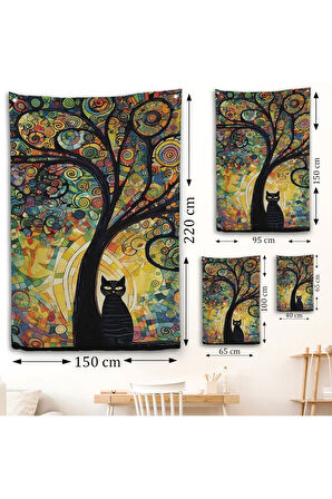 Ağaç Altındaki Siyah Kedi Duvar Örtüsü-7899