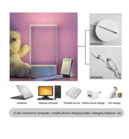 Işıklı Led Lüx Çizim Panosu Kalem Hediyeli Sevimli Hediyelik Gece Lambalı Not Pano Usb Aç Kapa