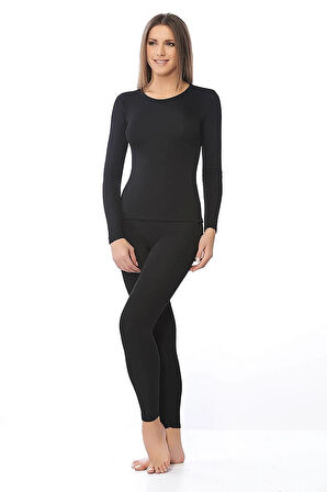 Kadın Kışlık Termal Sıcak Tutan Tayt Fanila Takım Set Siyah
