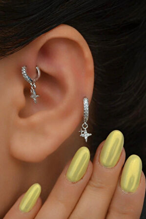 2 Adet Zirkon Kutup Yıldızlı Halka Piercing Tragus Helix Forward Kıkırdak Lob Daith (1 Adet 6 mm 1 Adet 8 mm)