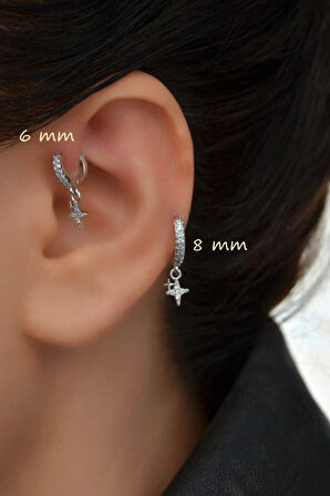 2 Adet Zirkon Kutup Yıldızlı Halka Piercing Tragus Helix Forward Kıkırdak Lob Daith (1 Adet 6 mm 1 Adet 8 mm)