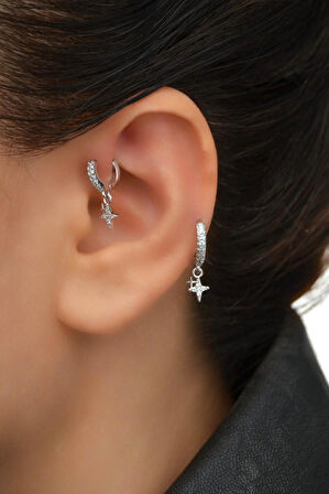 2 Adet Zirkon Kutup Yıldızlı Halka Piercing Tragus Helix Forward Kıkırdak Lob Daith (1 Adet 6 mm 1 Adet 8 mm)