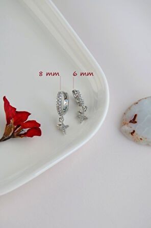 2 Adet Zirkon Kutup Yıldızlı Halka Piercing Tragus Helix Forward Kıkırdak Lob Daith (1 Adet 6 mm 1 Adet 8 mm)