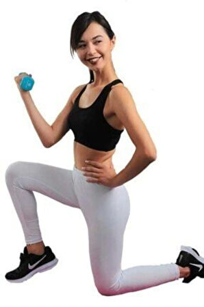 Kadın Beyaz Penye Elastan Düz Desensiz Yüksek Bel Tayt