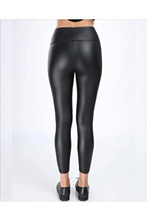 Kadın Siyah Parlak Içi Peluş Deri Tayt