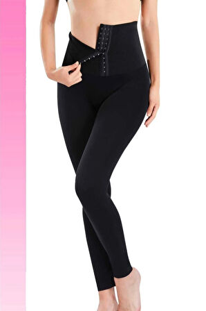 Kadın Siyah Bel Basen Kalça Toparlayıcı Agraflı Korse Tayt