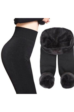 Kadın Siyah Şardonlu Peluş Tayt 2012