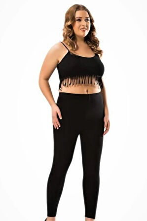 Siyah Penye Elestan Sporcu Uzun Büyük Beden Tayt 4000