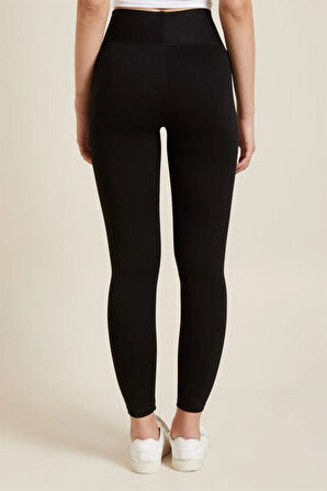 Kadın Siyah Yüksek Bel Çelik Örme Tayt [3848]