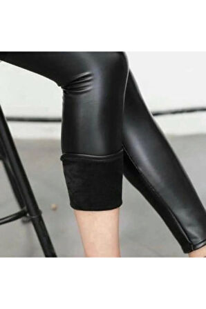 Kadın Siyah Suni Deri Tayt