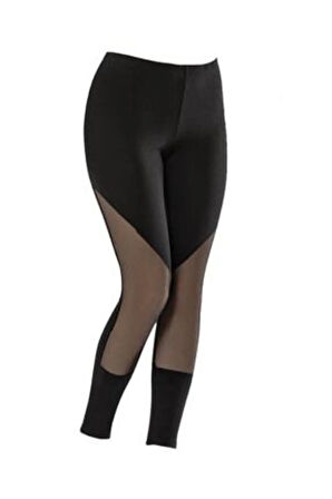 Kadın Siyah Transparan Sporcu Penye Yüksek Bel Tayt Victroy4071