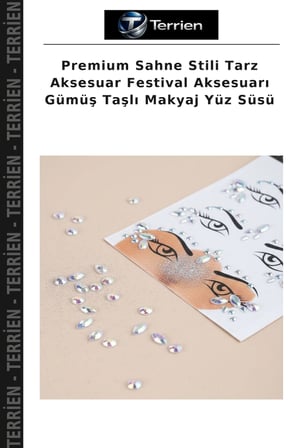 Premium Sahne Stili Tarz Aksesuar Festival Aksesuarı Gümüş Taşlı Makyaj Yüz Süsü
