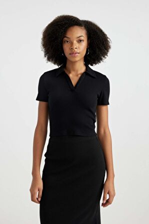 DeFacto Fitted Polo Yaka Fitilli Kaşkorse Kısa Kollu Tişört A0379AX24SMBK81