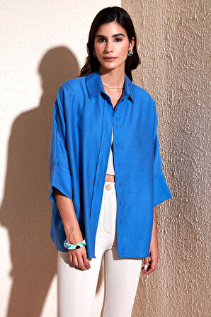 Lela Pamuklu Truvakar Kol Oversize Gömlek Kadın GÖMLEK 514344020