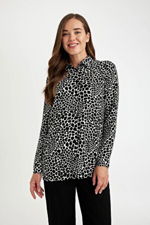 DeFacto Loose Fit Desenli Uzun Kollu Gömlek Tunik T0609AZ24AUBK81