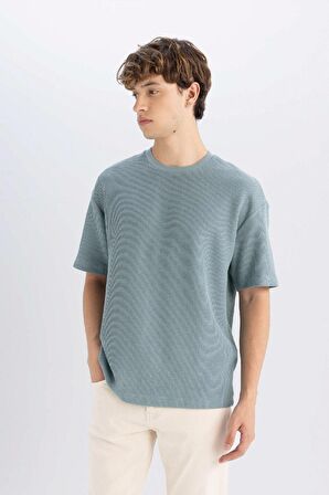 DeFacto Boxy Fit Bisiklet Yaka Kısa Kollu Basic Düz Tişört C8724AX24AUGN1175