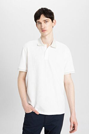 DeFacto New Regular Fit Waffle Kısa Kollu Basic Düz Beyaz Polo Tişört B4508AX24SPWT32